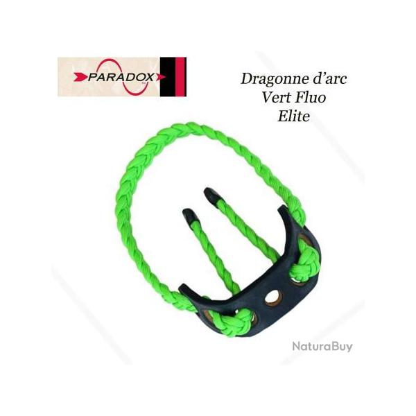 PARADOX Dragonne d'arc tress�e avec finition cuir Vert Fluo Elite