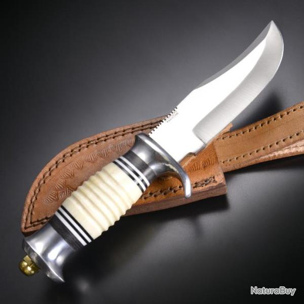 Couteau de Chasse Frost Cutlery Skinner Lame Acier 3Cr13 Manche Os Etui Cuir FBKH220 - Z