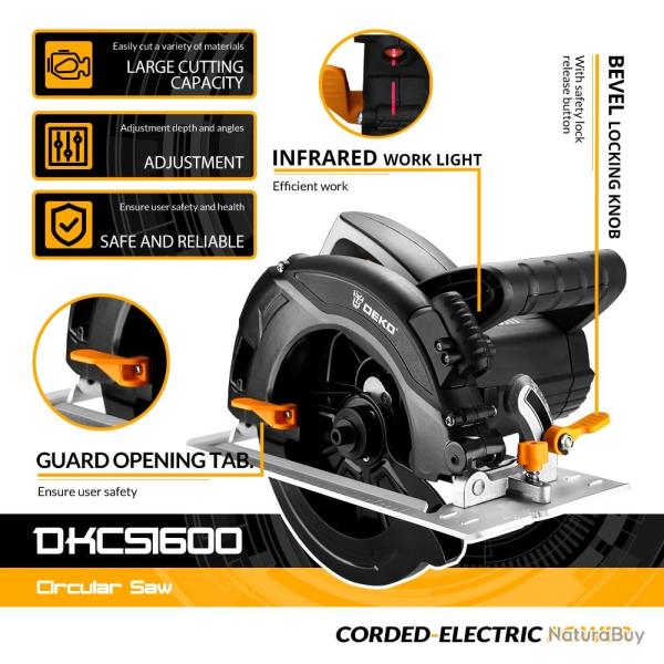 Scie Circulaire Pro 185mm Guidage Laser-DKCS1600 20260729082507