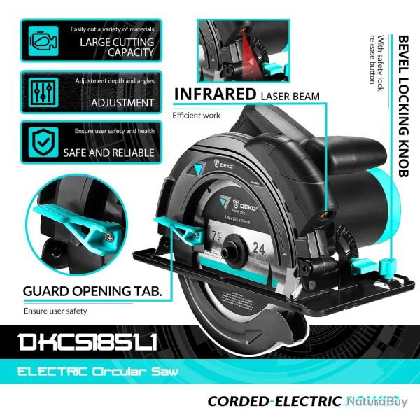 Scie Circulaire Pro 185mm Guidage Laser-DKCS185L1 20260729082507