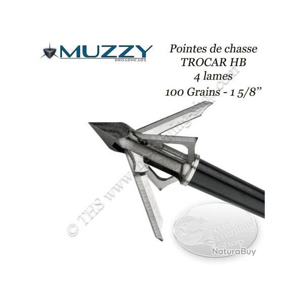 MUZZY Trocar HB Hybride Pointes de chasse � 2 lames fixes et 2 lames mobiles 100 grains