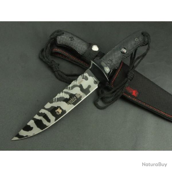 Poignard De Survie Arm�e Camouflage � Columbia � 32 Cm Type Rambo Acier Inoxydable Boussole/Lani�re