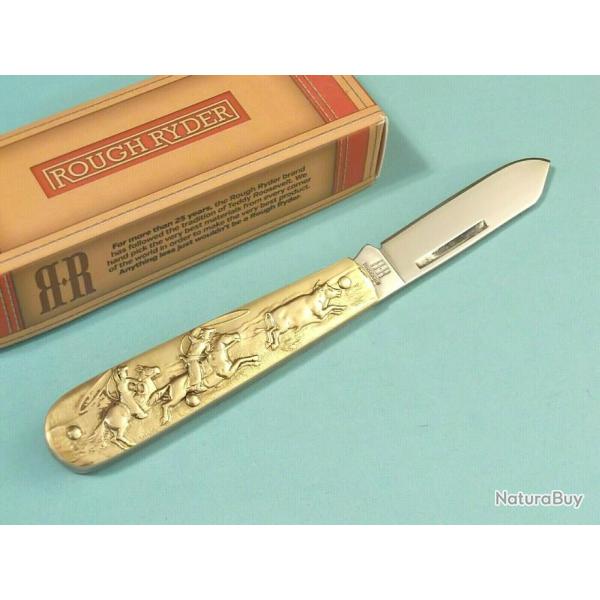 RR1457 Couteau Rough Rider Cowboy Knife Lame Acier 440 Manche Laiton