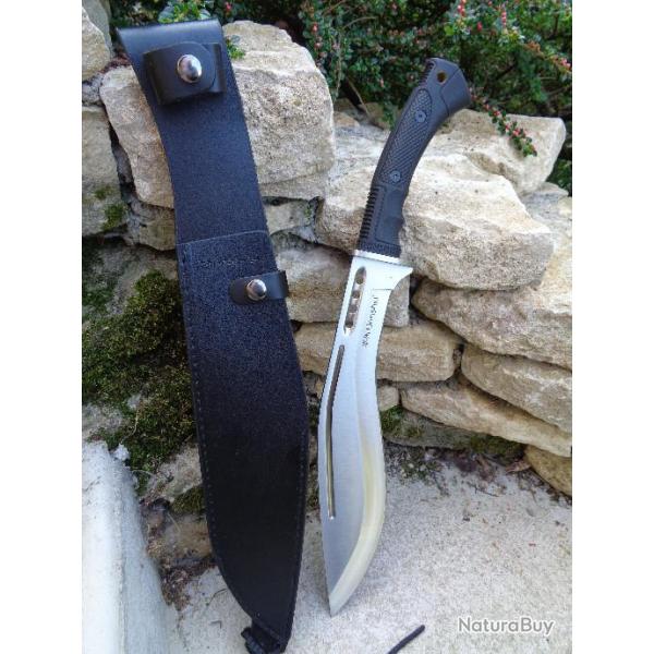 Couteau Kukri Gurkha United Cutlery Honshu Boshin Lame Acier 7Cr13 Manche TPR Etui Cuir UC3241