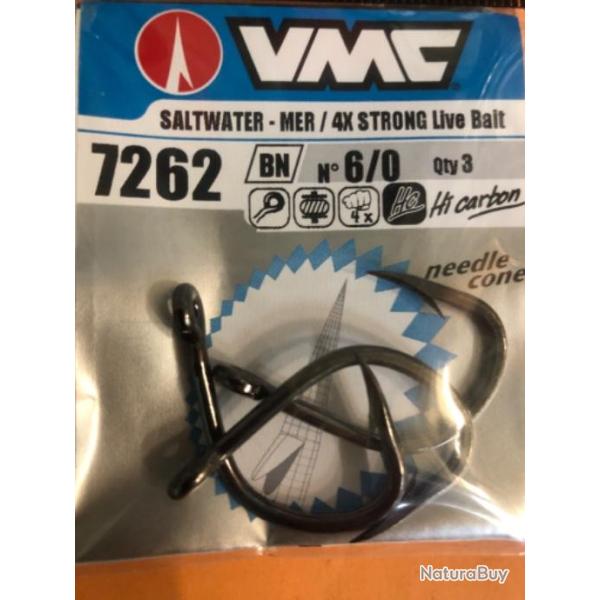 3 hame�on simple 6/0 r�f 7262 bn p�che silure  VMC