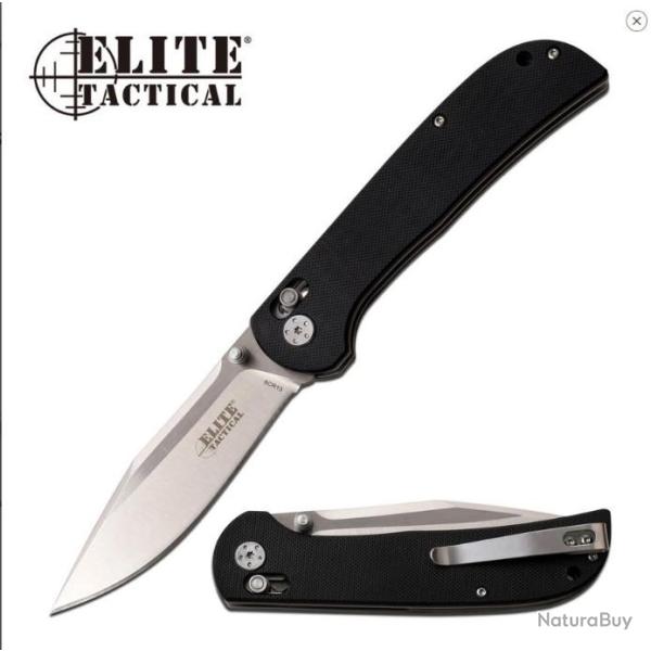 Couteau Elite Tactical Rapid Lock Lame Clip Point Acier 8Cr13MoV Pivot Bearing ET1028BK