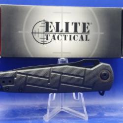 Couteau Elite Tactical Lame Acier 8Cr13MoV Manche Black Nylon Linerlock Clip ETA001BK