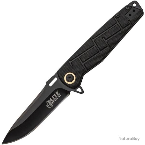 Couteau Elite Tactical Lame Acier 8Cr13MoV Manche Black Nylon Linerlock Clip ETA001BK