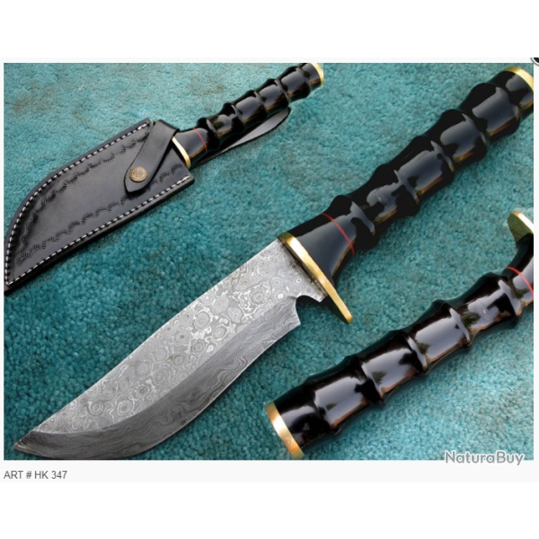 COUTEAU DE CHASSE - LAME DAMAS ET CORNE DE BUFFLE (3)