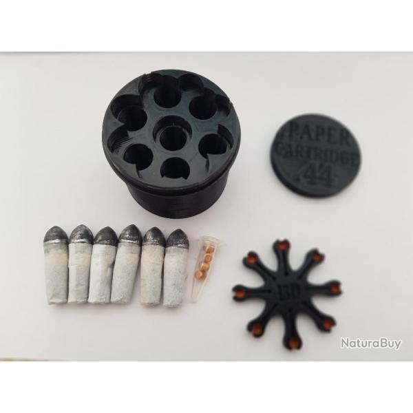 Boite pour cartouche papier calibre 44 avec toile porte amorce
