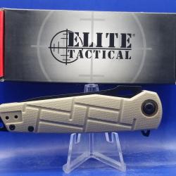 Couteau Elite Tactical Acier 8Cr13MoV Serr Manche Tan Nylon Linerlock Clip ETA001TNS