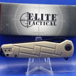 Couteau Elite Tactical Acier 8Cr13MoV Manche Tan Nylon Linerlock Clip ETA001TN