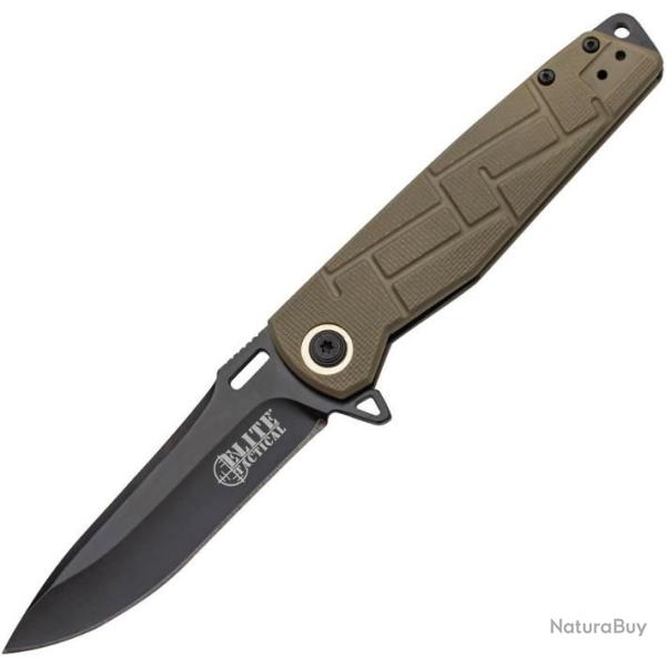 Couteau Elite Tactical Acier 8Cr13MoV Manche Tan Nylon Linerlock Clip ETA001TN