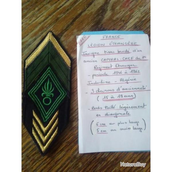 Insigne l�gion �trang�re Caporal chef 1er r�giment �tranger 46/62Indochine Alg�rie