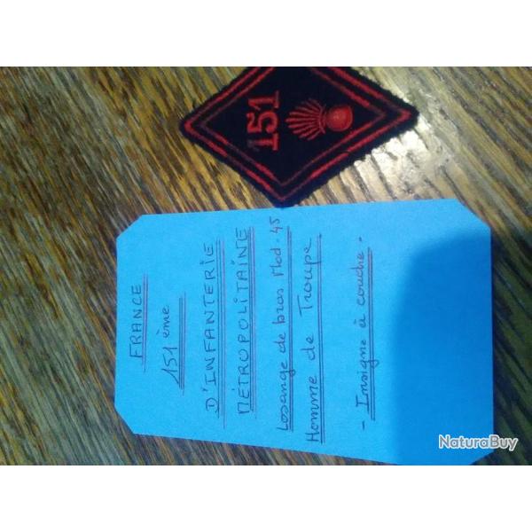 Insigne infanterie m�tropolitaine Homme de rang 151eme