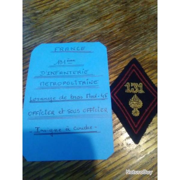 Insigne 131eme infanterie m�tropolitaine Pour Officier et sous officier