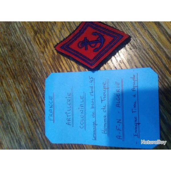 Insigne artillerie coloniale Homme de troupe Algrie