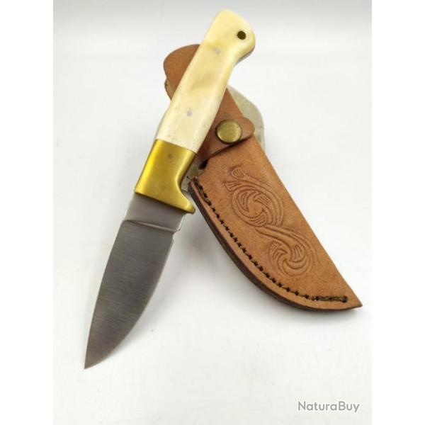Beau Poignard Bowie Manche en Os Etui en cuir