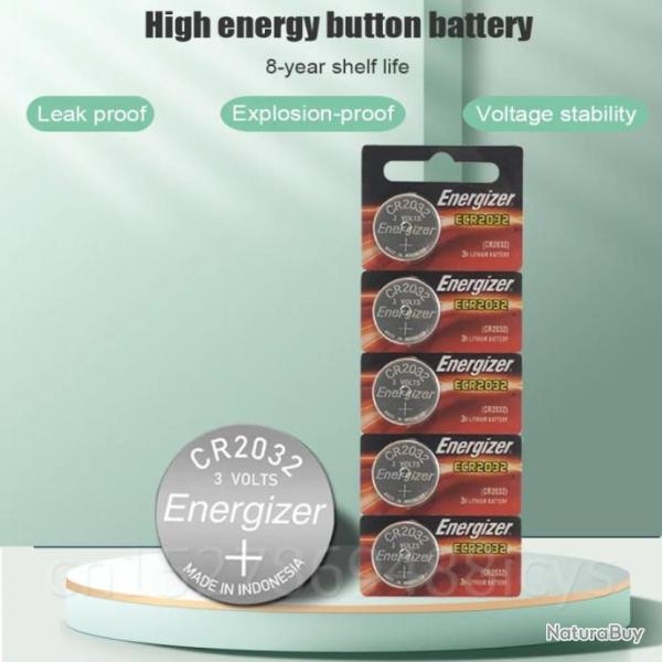 Lot de 10 Piles Plates Energizer 3V CR2032 Lithium-Ion Batteries