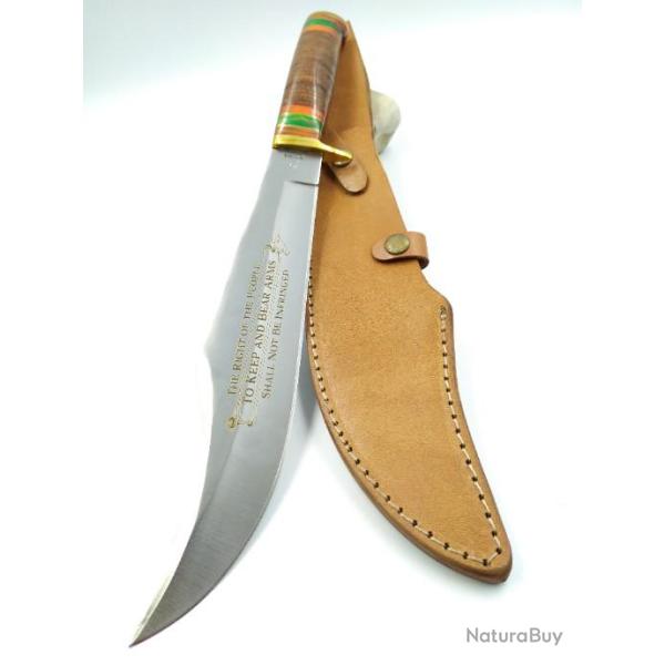 Poignard Bowie  2e amendement  Manche en Cuir et Pakkawood  Etui en Cuir  5422