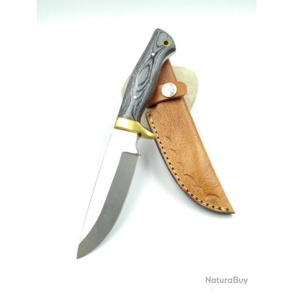 Poignard Chasseur de Pakkawood noir  avec Etui en Cuir PA3361BK071S