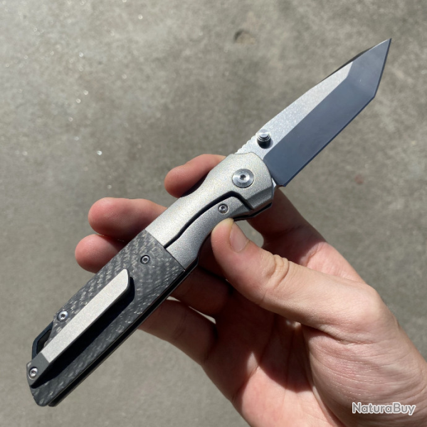 Couteau Kansept Warrior Black Titanium/CFiber Lame Acier S35VN Ball Bearing Framelock Clip K1005T2