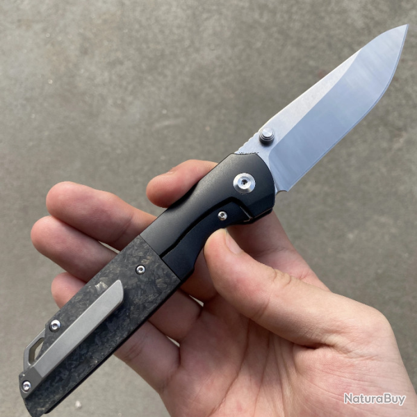 Couteau Kansept Warrior Black Titanium/CFiber Lame Acier S35VN Ball Bearing Framelock Clip K1005T6
