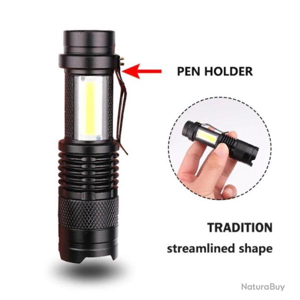 Zoom Mini lampe de poche led lampe torche 2000 Lumens 3 Modes baladeuse Rechargeable+boite+c�ble usb