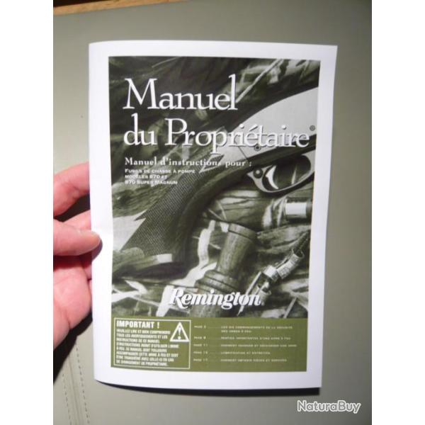 mode d'emploi pour REMINGTION mod�le 870 et 870 super magnum