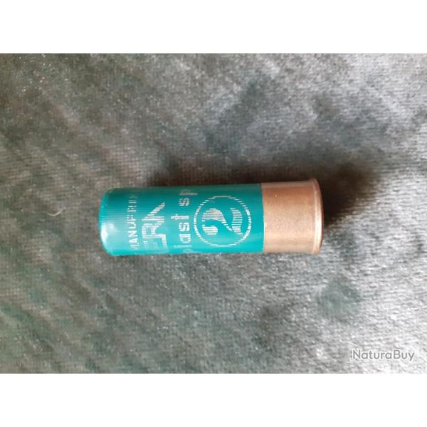 une cartouche Manufrance  cal.12 /70  mm plastique  plb no 2  en 36 g