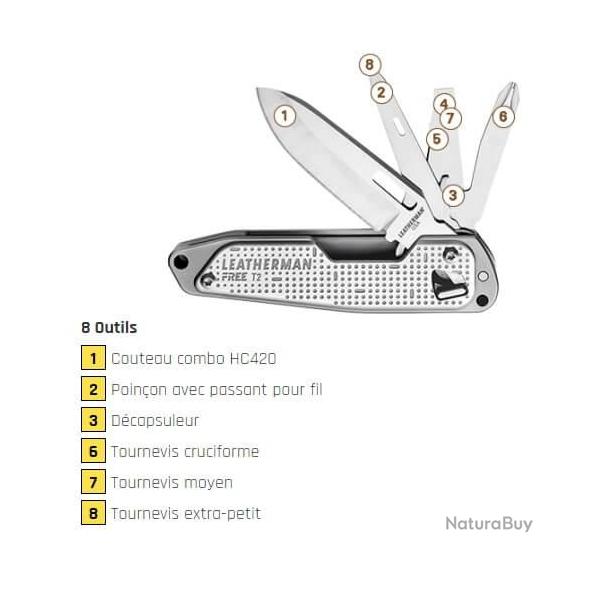 Couteau de poche Multifonctions Leatherman Free T2 8 fonctions