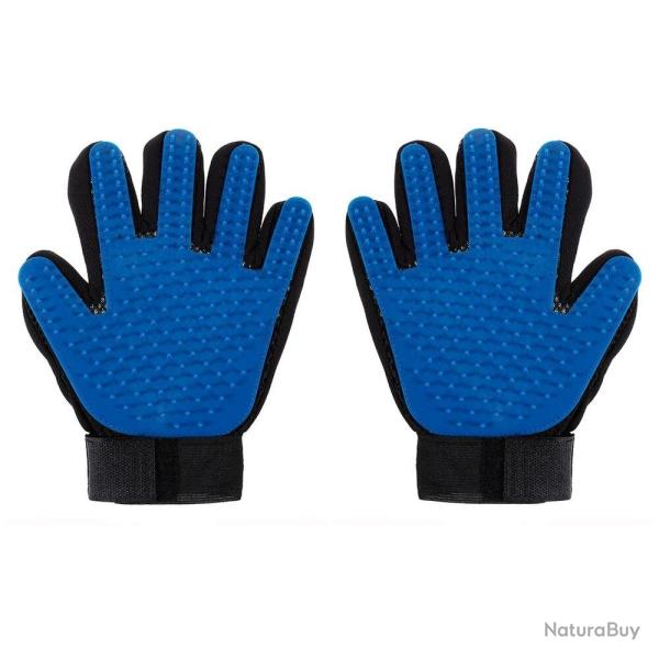 Gant Peigne Silicone Toilettage Chien Chat, Couleur: Bleu Paire