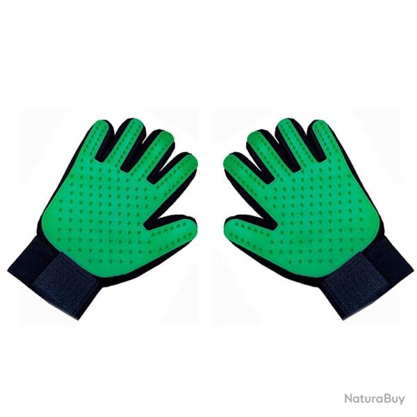 Gant Peigne Silicone Toilettage Chien Chat -Vert Paire