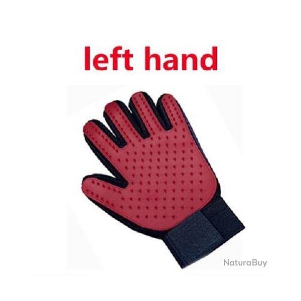 Gant Peigne Silicone Toilettage Chien Chat, Couleur: Rouge Gauche