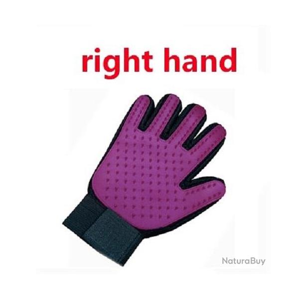Gant Peigne Silicone Toilettage Chien Chat, Couleur: Violet Droit