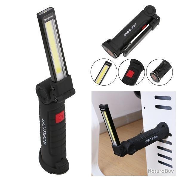 COB Lampe de poche LED Portable USB Rechargeable 5 Mode Baladeuse Magn�tique 15cmx4cmx3cm