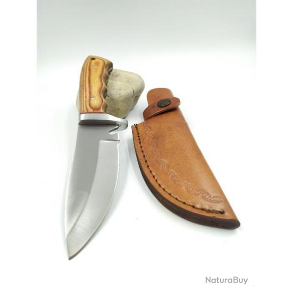 Poignard Chasseur de Pakkawood Manche en Pakkawood avec Etui en Cuir