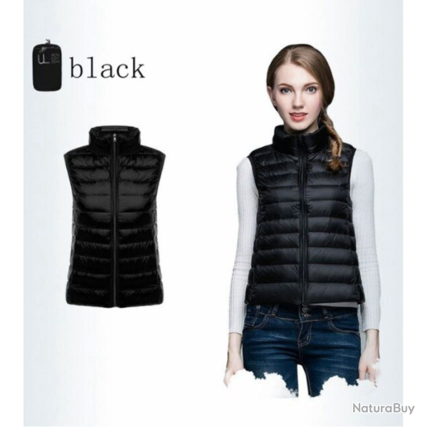 Veste, doudoune femme, sans manche, ultra-l�g�re, noir, tailles de S � 3XL.