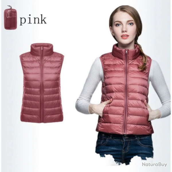 Veste doudoune femme, sans manche, ultra-l�g�re, Rose, tailles de S � 3XL.