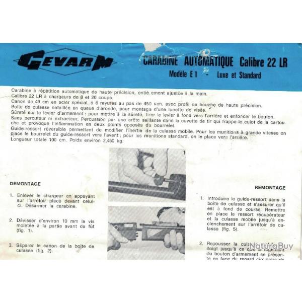 Notice carabine GEVARM E1 22lr