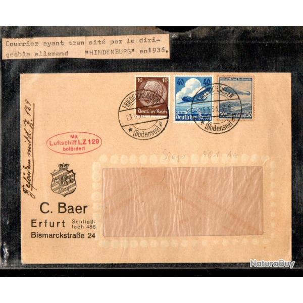 enveloppe du 23 mars 1936 par zeppelin lz 129 hindenburg d�part friedrichshafen timbres zeppelin et