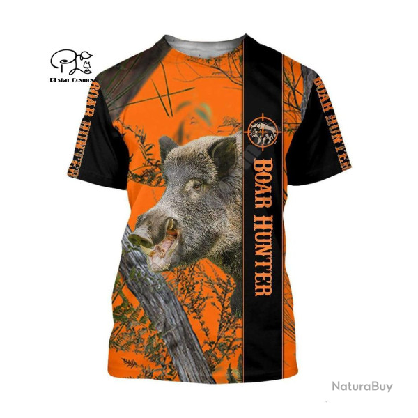 Tee-shirt impression chasse sanglier 2, tailles du S au 5XL.