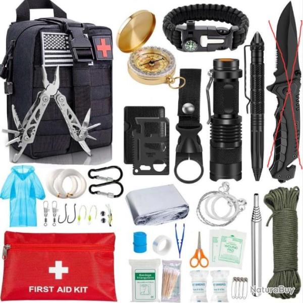 Trousse de Survie 47 en 1 NOIR SANS COUTEAU - LIVRAISON GRATUITE !!