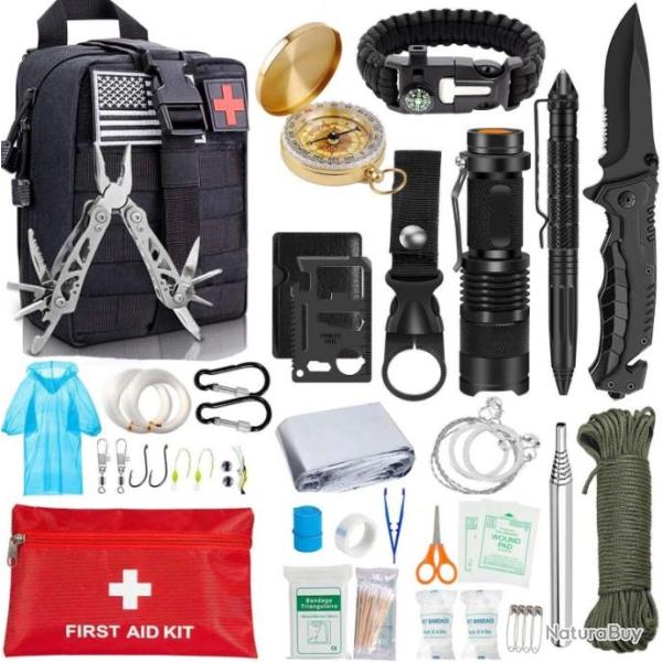 Trousse de Survie 47 en 1 NOIR AVEC COUTEAU - LIVRAISON GRATUITE !!