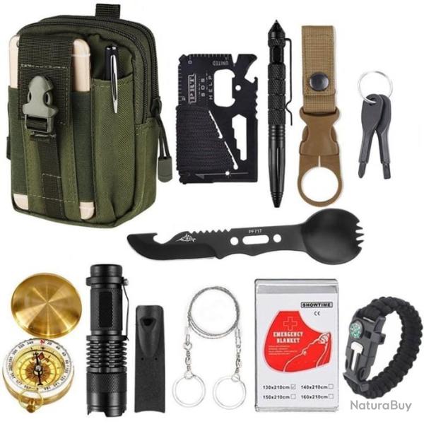 Trousse de Survie 12 en 1 VERT - LIVRAISON GRATUITE !!