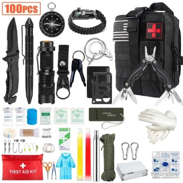 Trousse de Survie 100 EN 1 NOIR AVEC COUTEAU - LIVRAISON GRATUITE !!