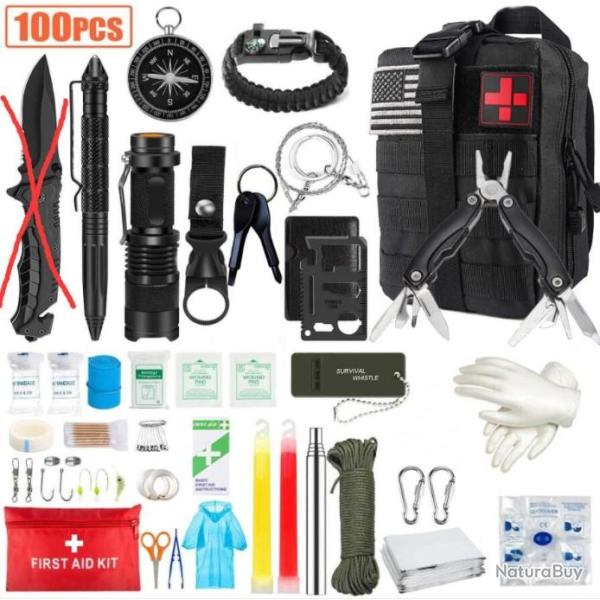 Trousse de Survie 100 EN 1 NOIR SANS COUTEAU - LIVRAISON GRATUITE !!