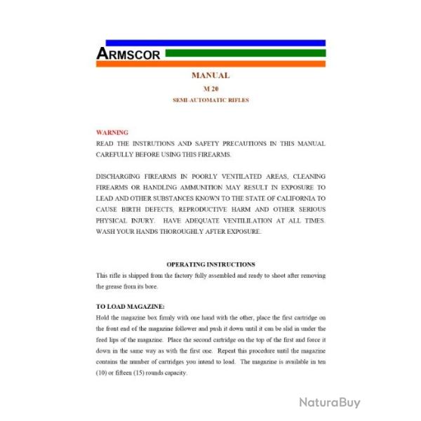 notice carabine ARMSCOR 20 (envoi par mail) - VENDU PAR JEPERCUTE (m321)