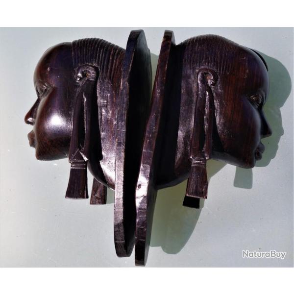 MAGNIFIQUE PAIRE DE SCULPTURES TRIBALES  EN BOIS PRECIEUX D' EB�NE VEINE  ET LOURD EPOQUE 1930//40//