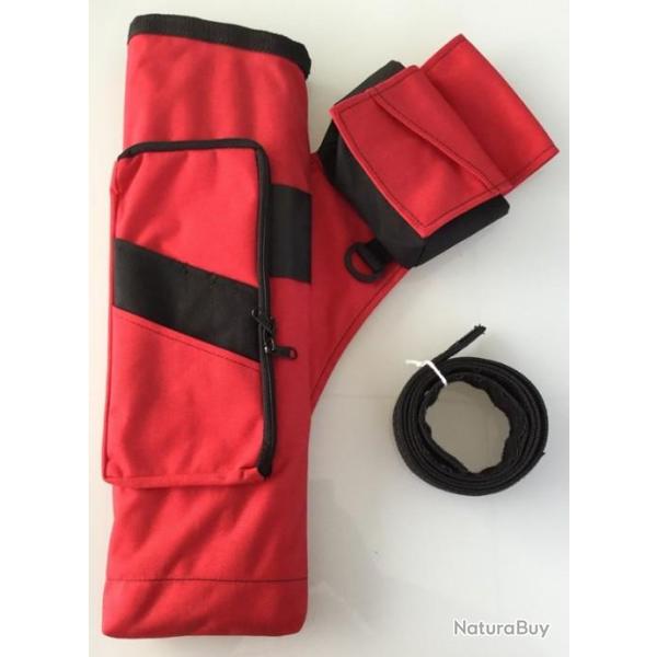 Carquois Gaucher Rouge Striker B11 Nylon 4 Tubes, avec pochette et Ceinture